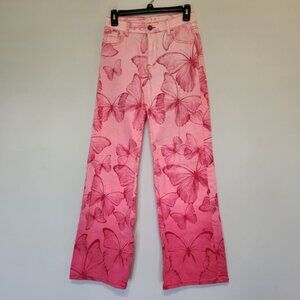 Butterfly Wide Flare Wideleg Candy Pink Jeans Girly Girlypop Barbie Mid-Rise